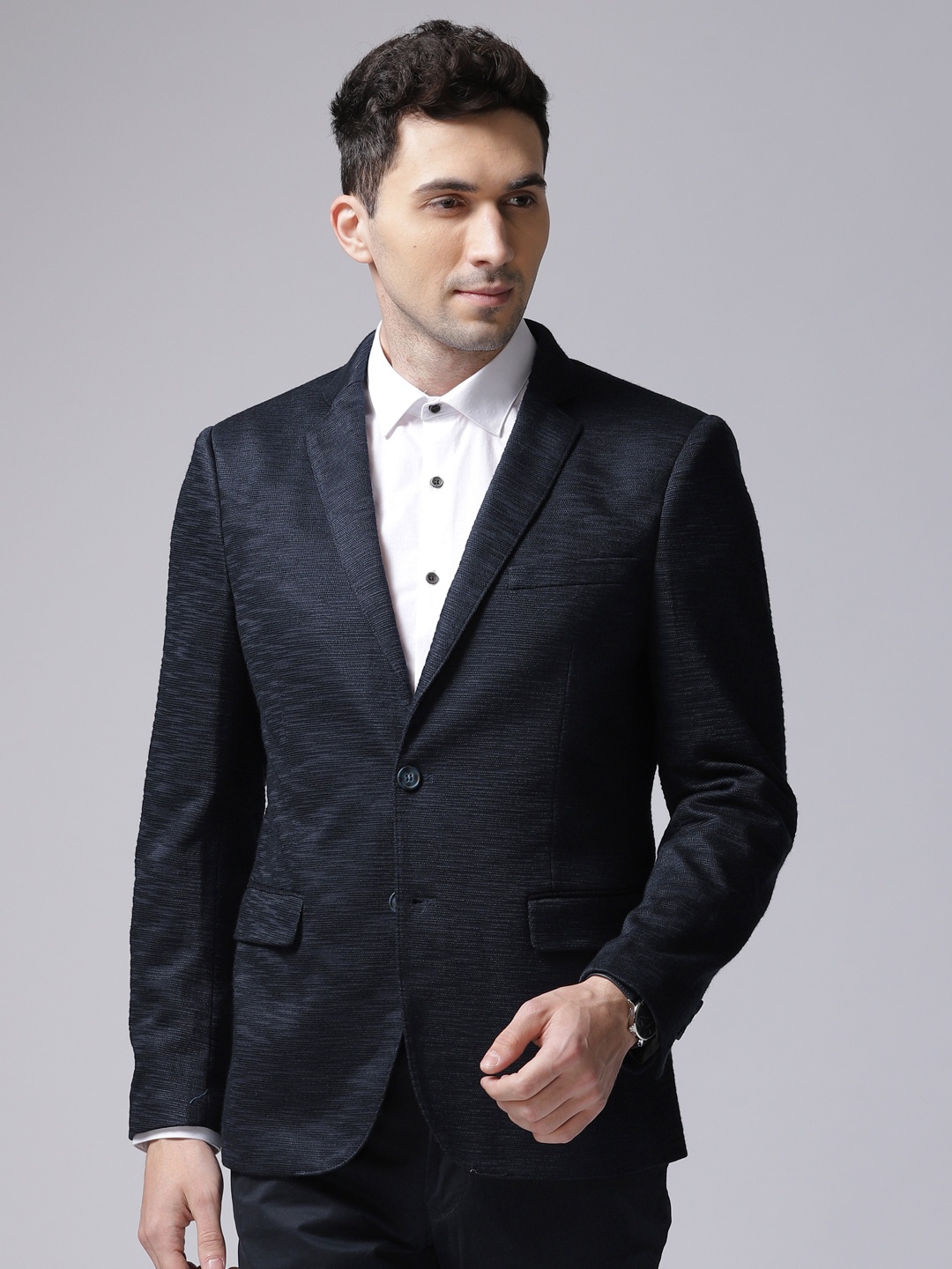 

True Blue Men Navy Self-Design Smart Casual Blazers, Navy blue