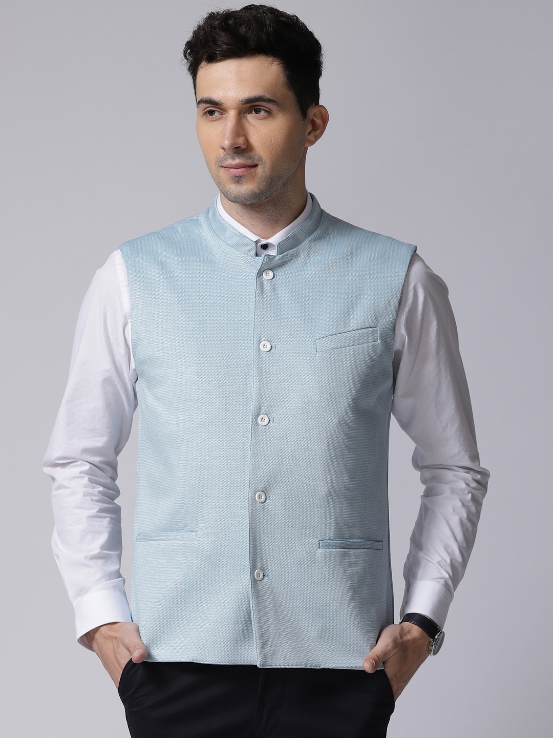 

True Blue Men Blue Self-Design Nehru Jacket
