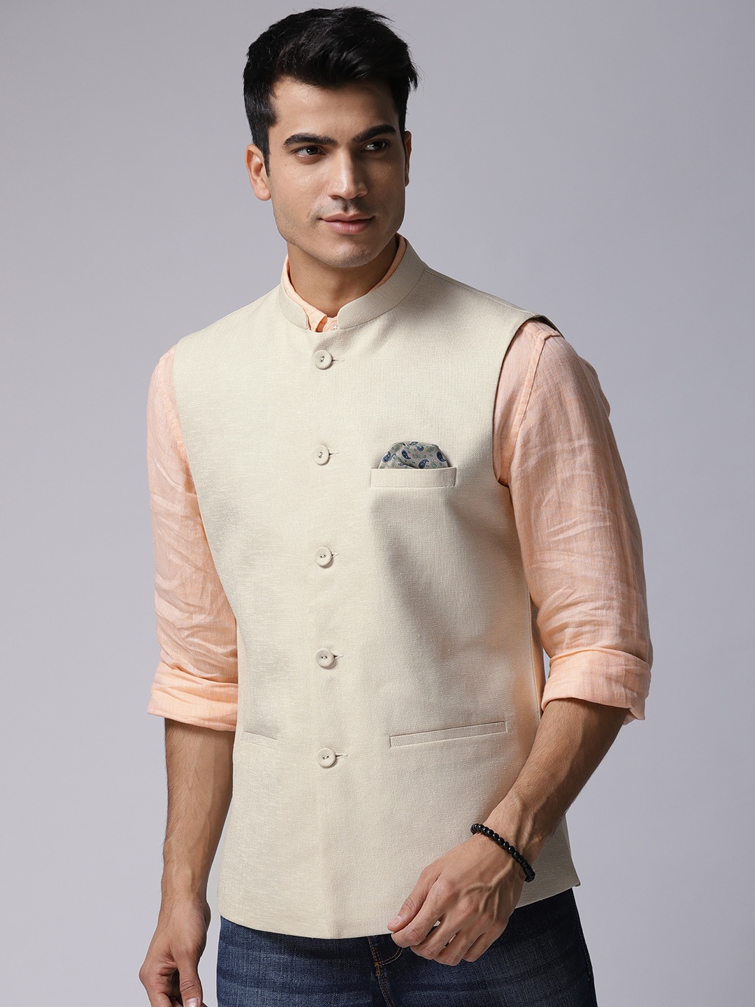 

True Blue Men Off-White Nehru Jacket