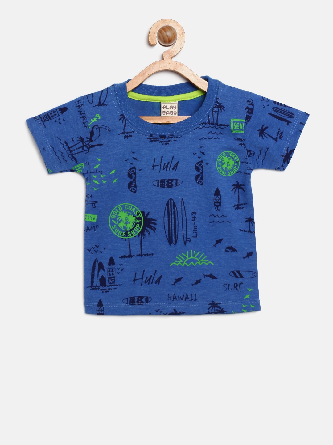 

Little Kangaroos Boys Blue Tropical Print Round Neck T-shirt