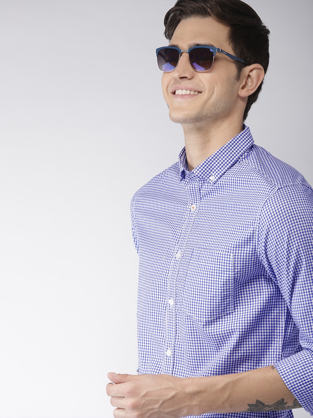 

Mast & Harbour Men Blue & White Slim Fit Checked Casual Sustainable Shirt