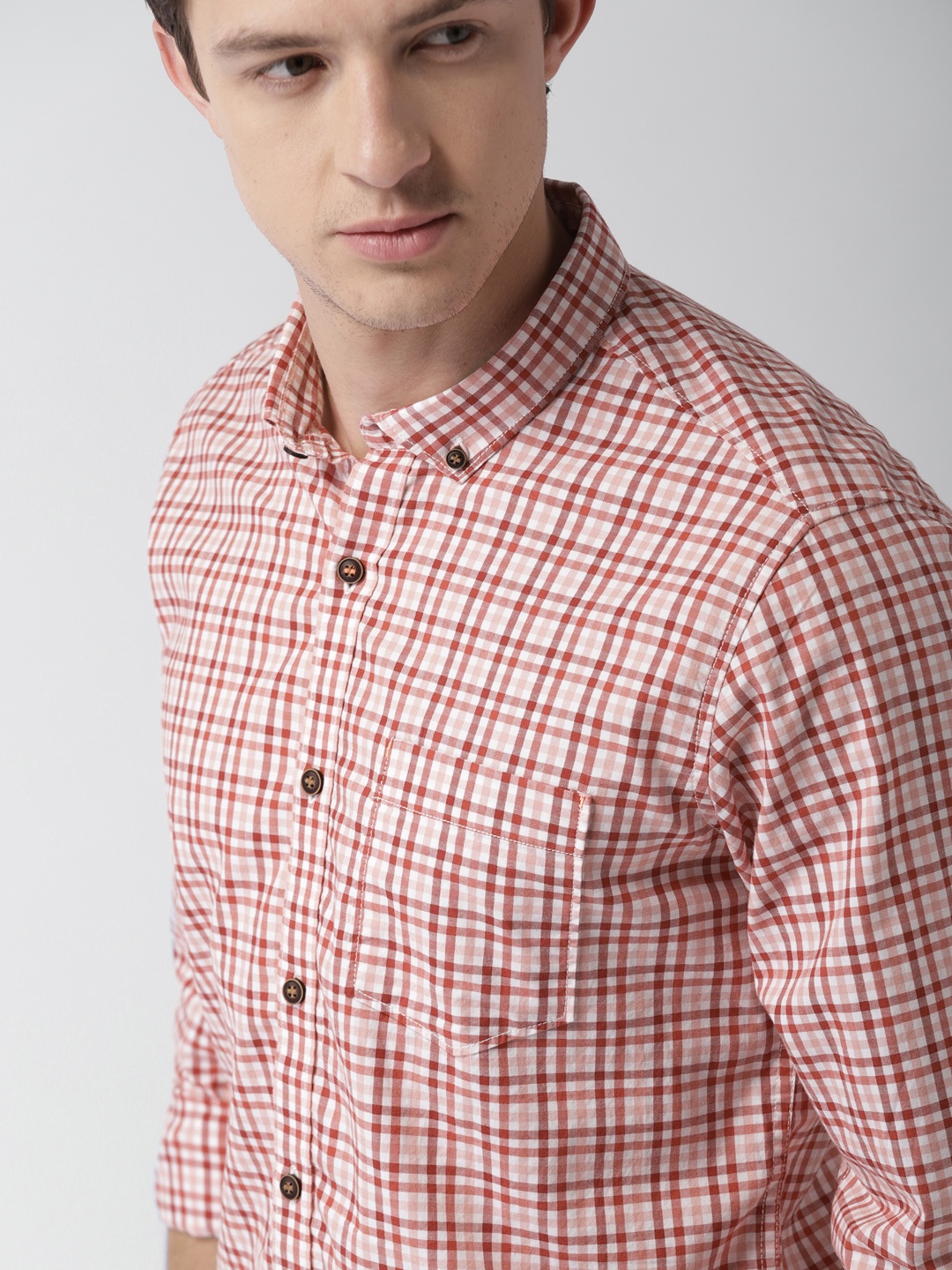 

Mast & Harbour Men Red & White Slim Fit Checked Casual Sustainable Shirt