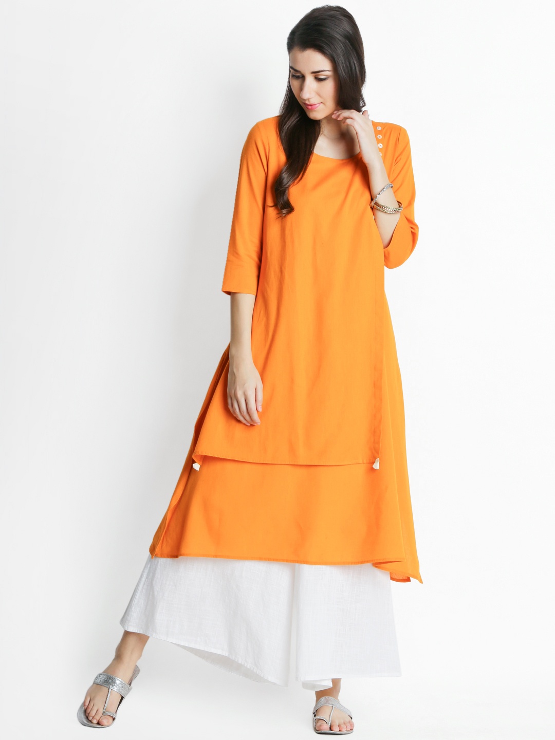 

RANGMANCH BY PANTALOONS Women Orange Solid A-Line Kurta