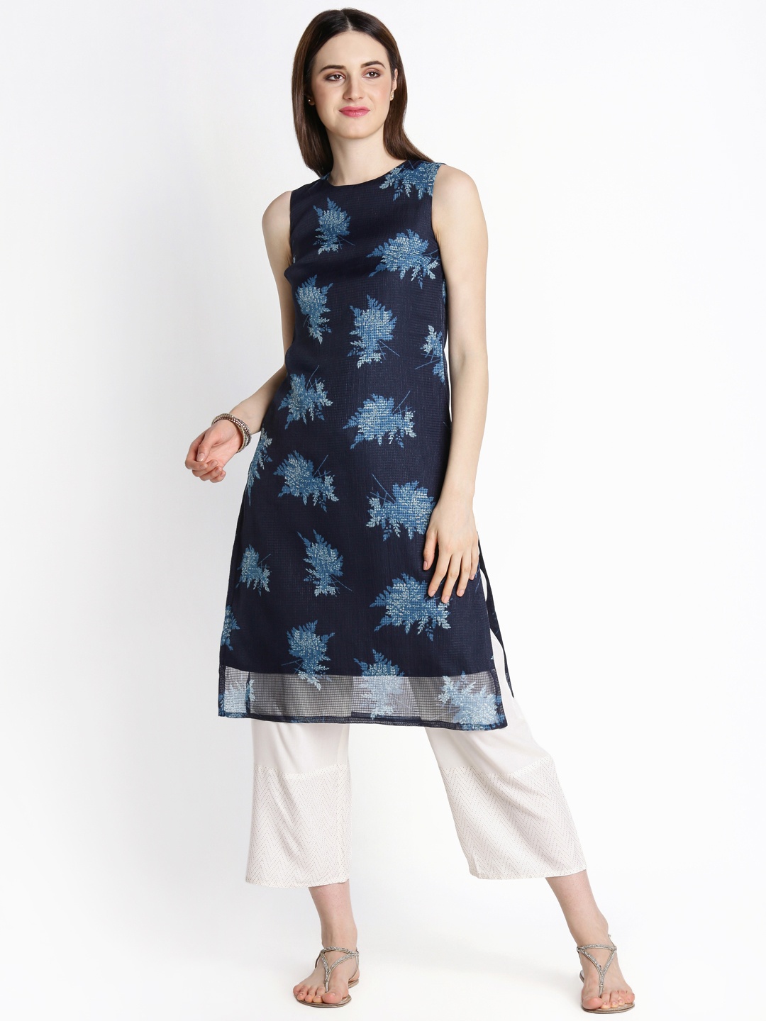 

RANGMANCH BY PANTALOONS Women Navy Printed Straight Kurta, Navy blue