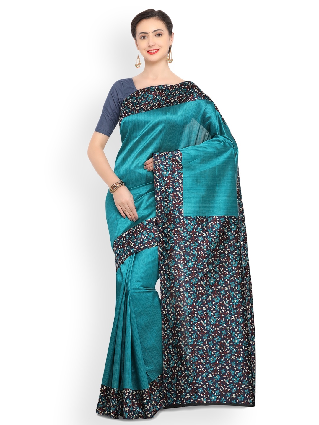 

Satrani Blue Printed Poly Silk Saree