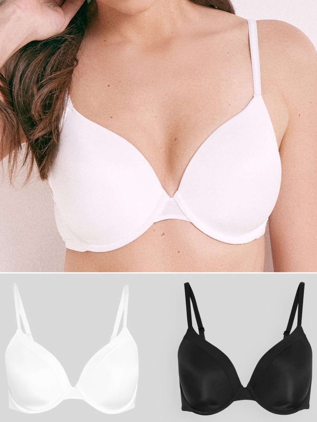 

NEXT Pack of 2 Solid Underwired Lightly Padded T-shirt Bra DD01136247, Black