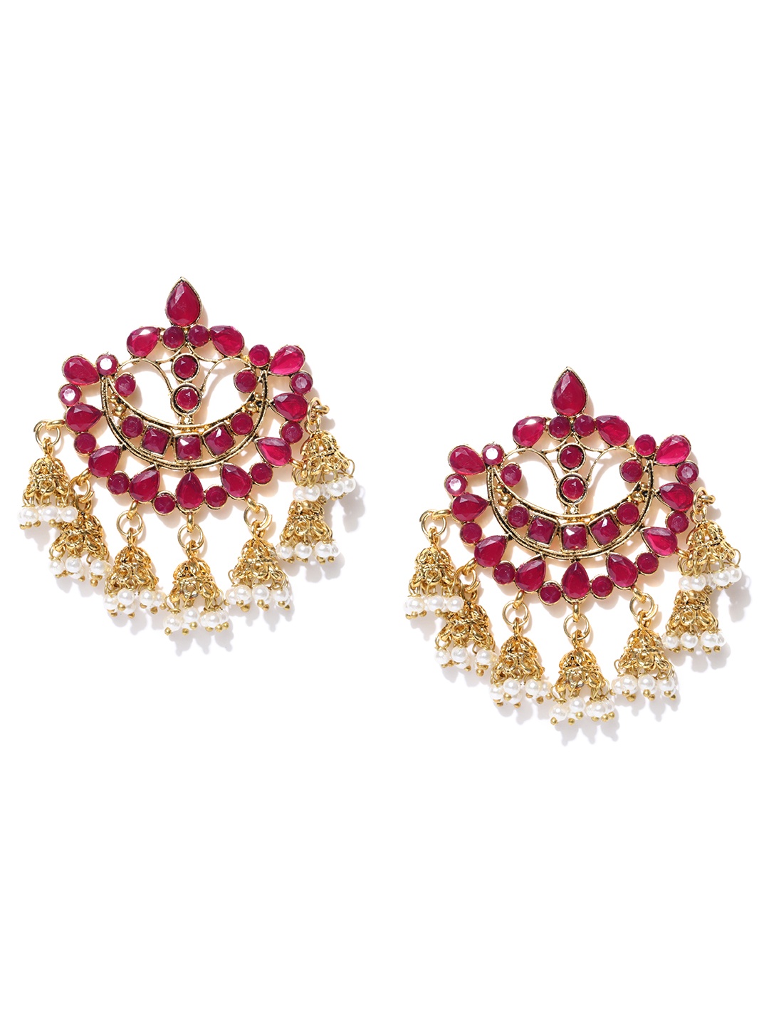 

Zaveri Pearls Pink Gold-Plated Crescent-Shaped Drop Earrings