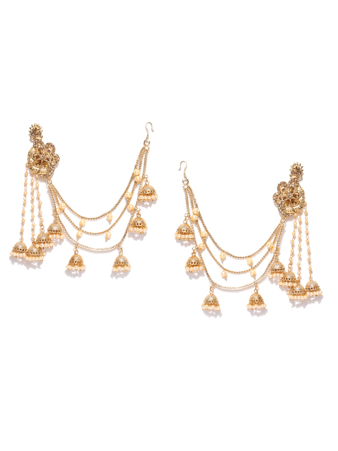 

Zaveri Pearls Off-White Gold-Plated Dome Shaped Drop Earrings