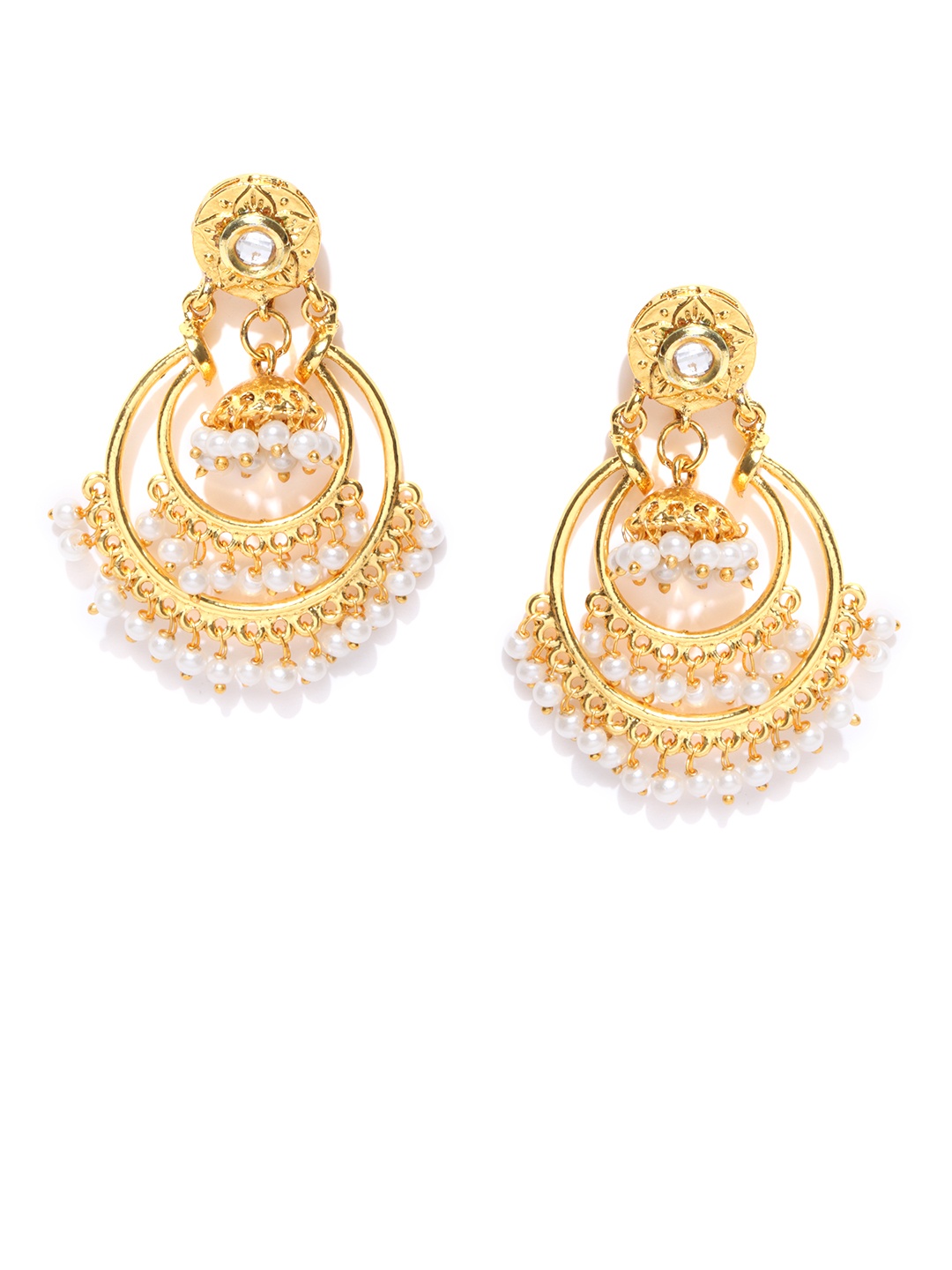 

Zaveri Pearls White Gold-Plated Beaded Circular Drop Earrings