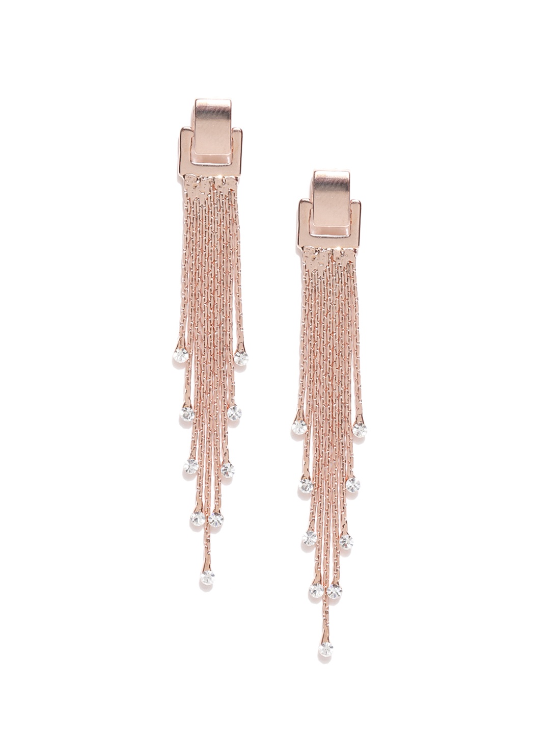 

Jewels Galaxy Rose Gold-Plated Luxuria Stone-Studded Tasselled Handcrafted Drop Earrings
