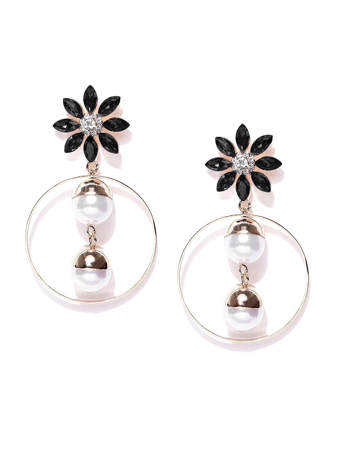 

Jewels Galaxy Black Luxuria Gold-Plated Handcrafted Floral Drop Earrings