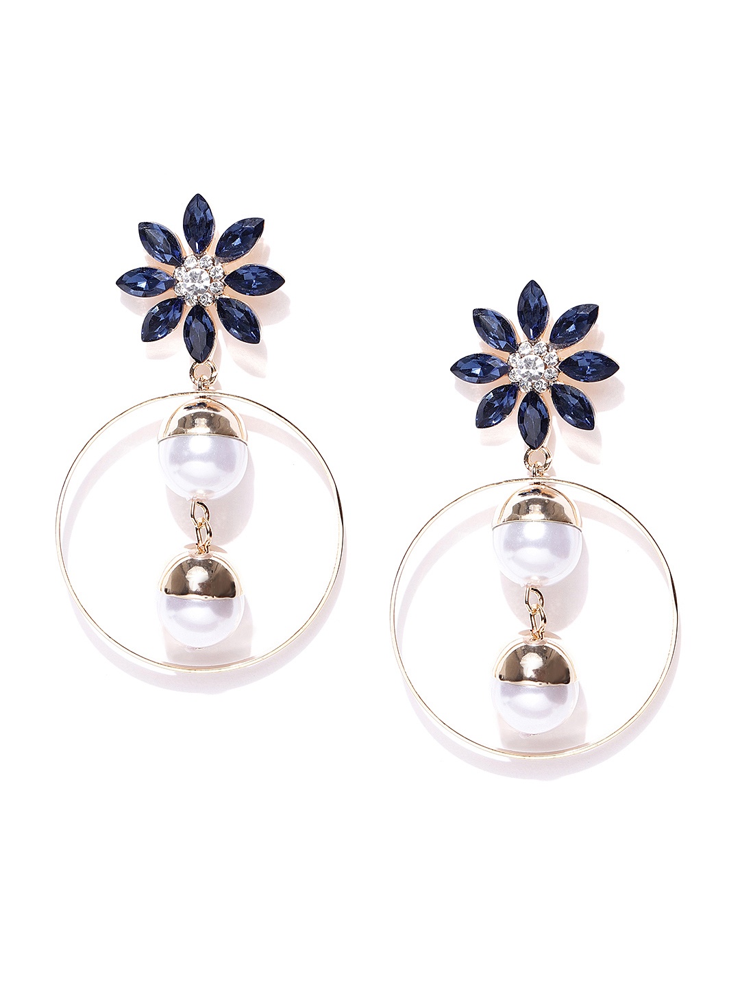 

Jewels Galaxy Navy Luxuria Gold-Plated Handcrafted Floral Drop Earrings