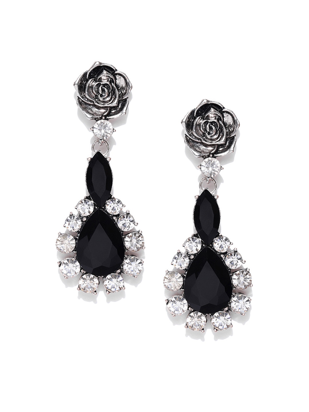 

Jewels Galaxy Oxidised Silver-Toned & Black Luxuria Rhodium-Plated Handcrafted Earrings