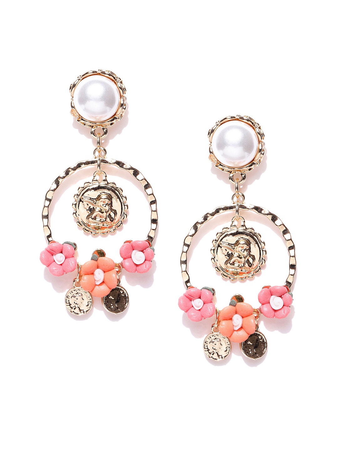 

Jewels Galaxy Peach-Coloured Luxuria Gold-Plated Handcrafted Floral Drop Earrings