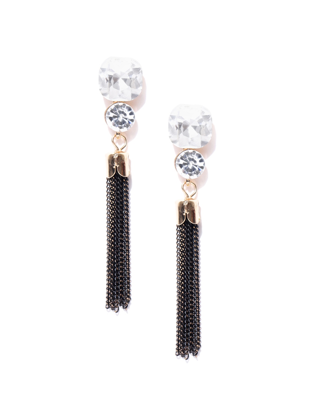 

Jewels Galaxy Black Luxuria Gold-Plated Handcrafted Contemporary Drop Earrings