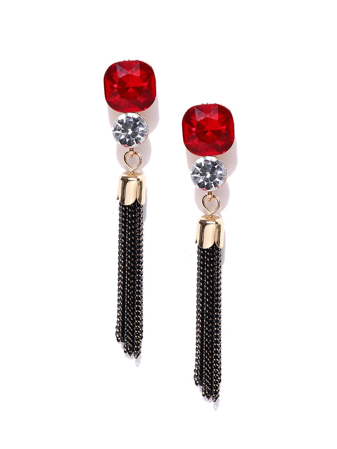 

Jewels Galaxy Red & Black Luxuria Gold-Plated Handcrafted Tasselled Drop Earrings