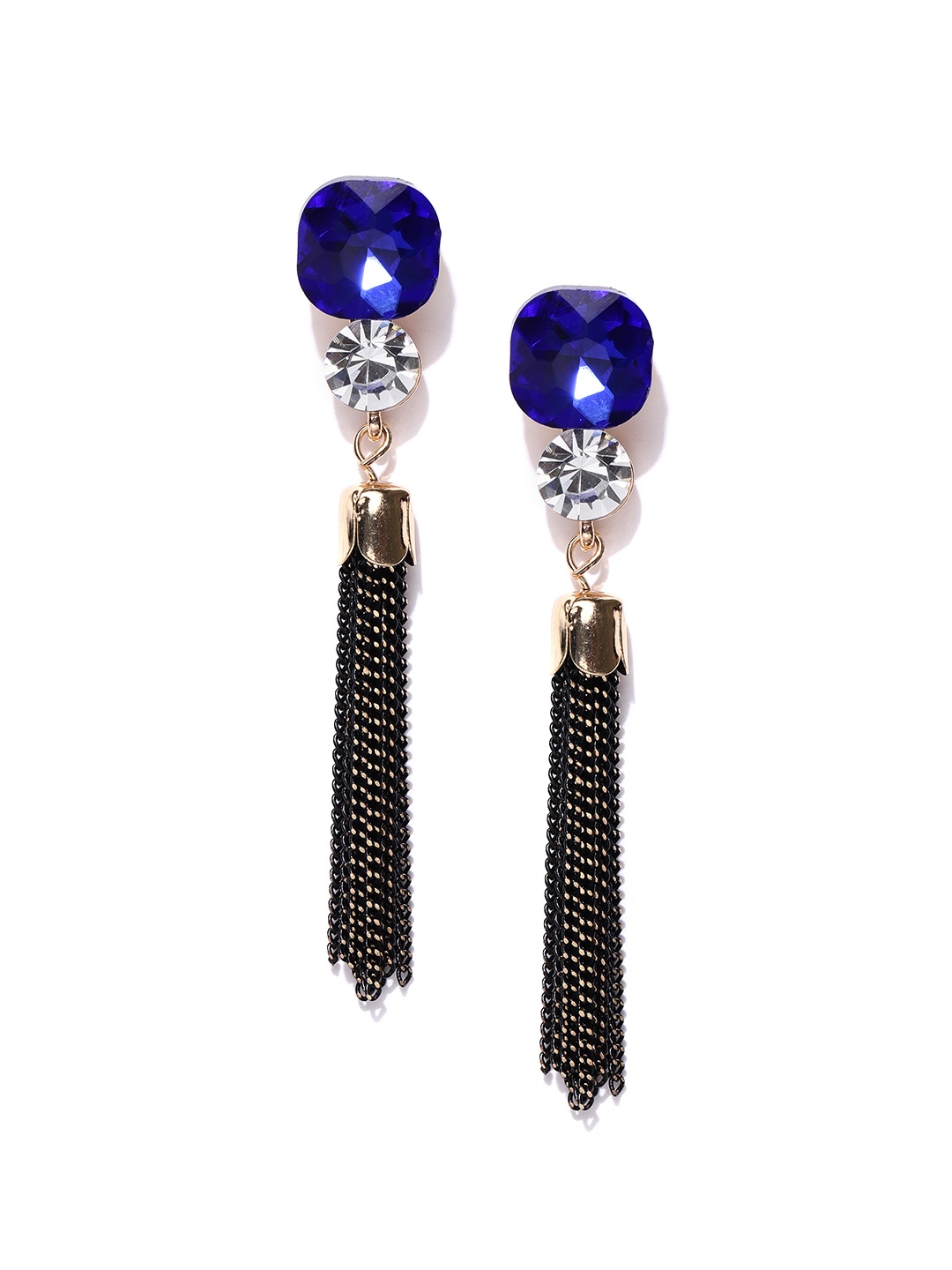 

Jewels Galaxy Blue & Black Luxuria Gold-Plated Handcrafted Tasselled Drop Earrings