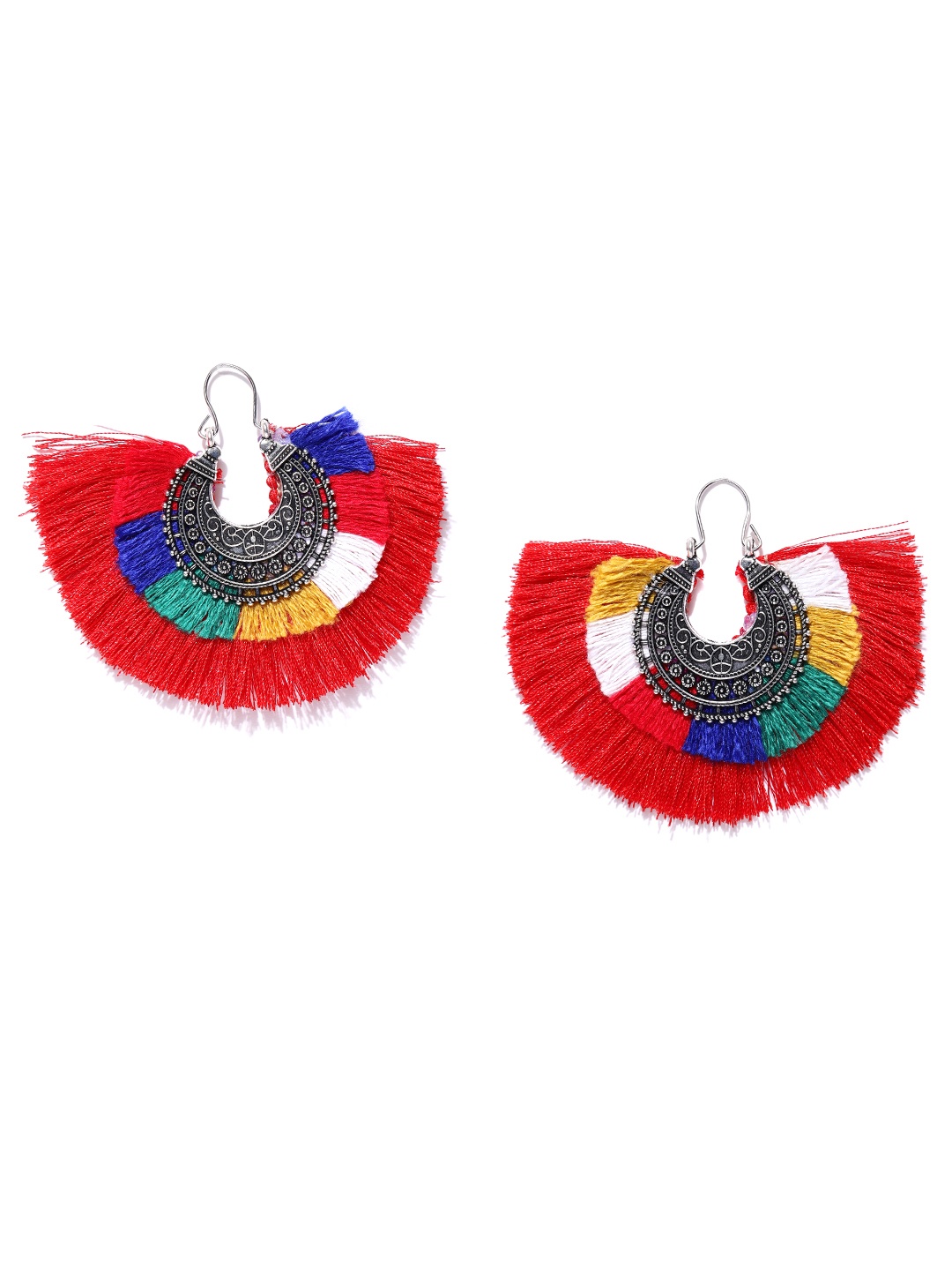 

Jewels Galaxy Multicoloured Luxuria Oxidised Silver-Plated Tasselled Chandbalis, Multi