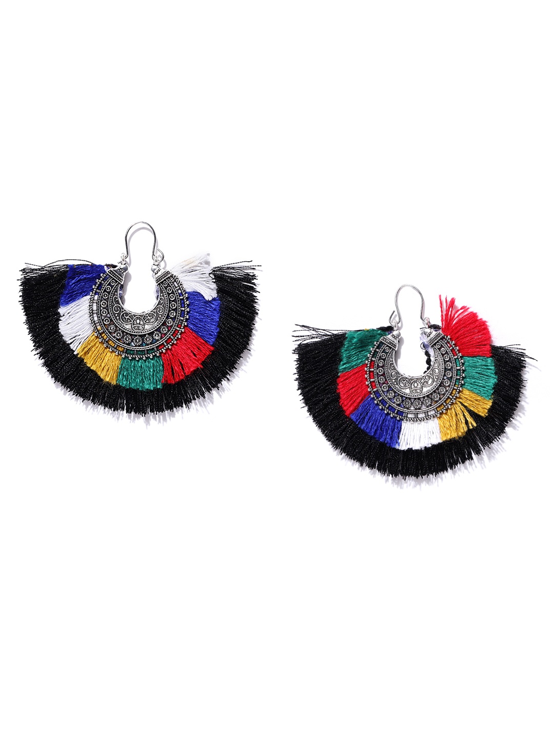 

Jewels Galaxy Multicoloured Luxuria Oxidised Silver-Plated Tasselled Chandbalis, Multi