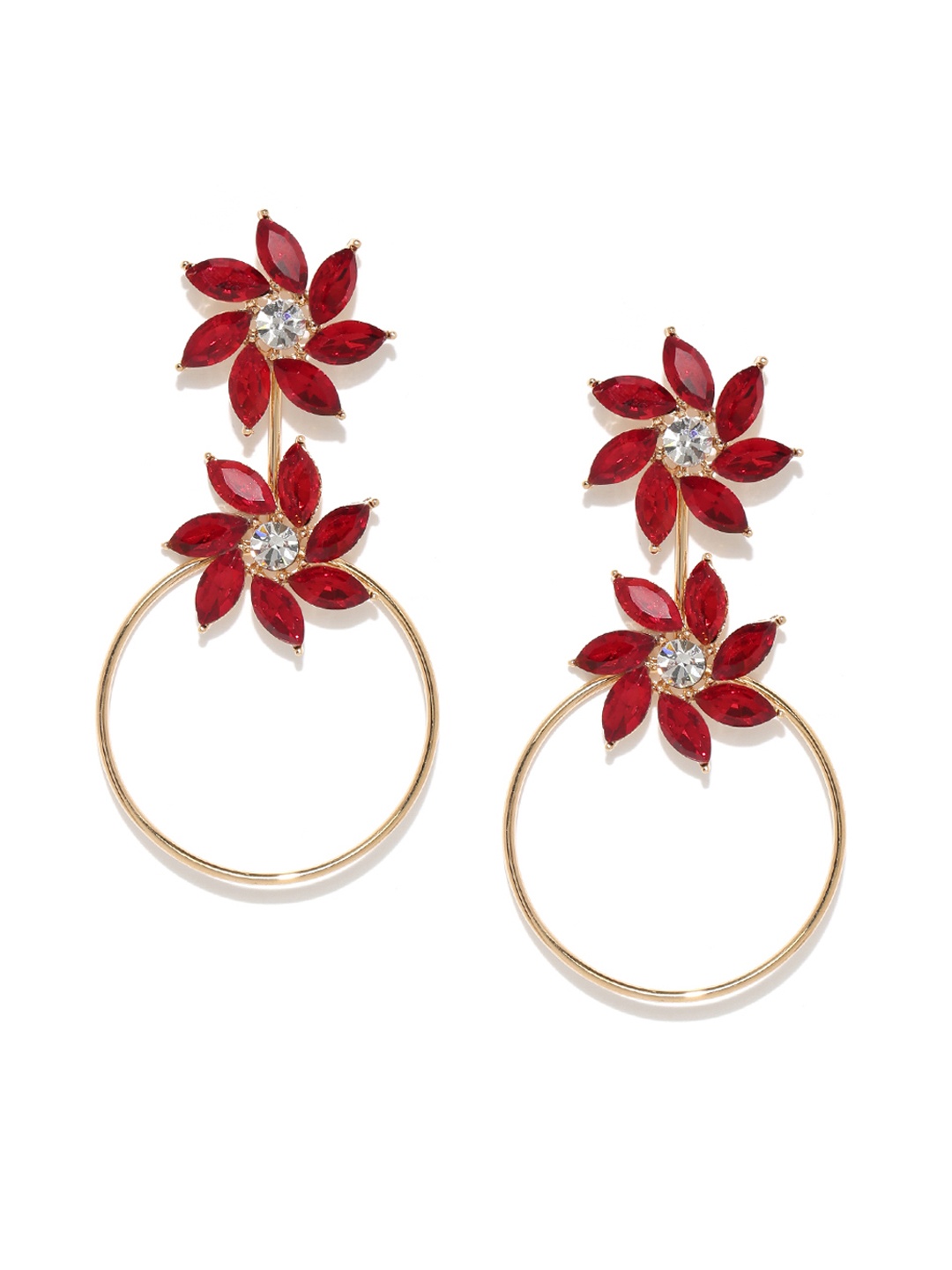 

Jewels Galaxy Red Gold-Plated Handcrafted Floral Drop Earrings