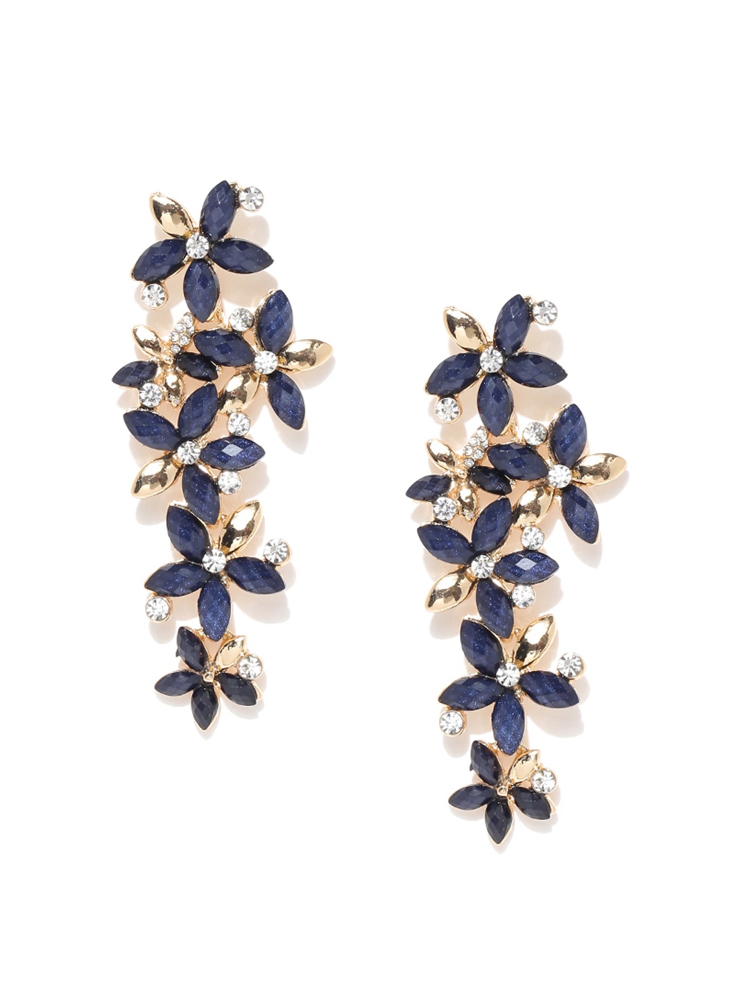 

Jewels Galaxy Navy Gold-Plated Handcrafted Floral Drop Earrings
