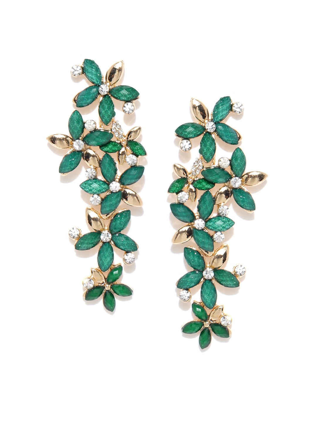

Jewels Galaxy Green Gold-Plated Handcrafted Floral Drop Earrings