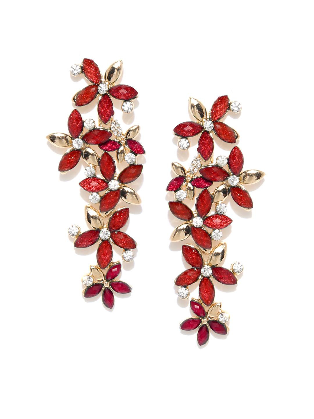 

Jewels Galaxy Red Gold-Plated Handcrafted Floral Drop Earrings
