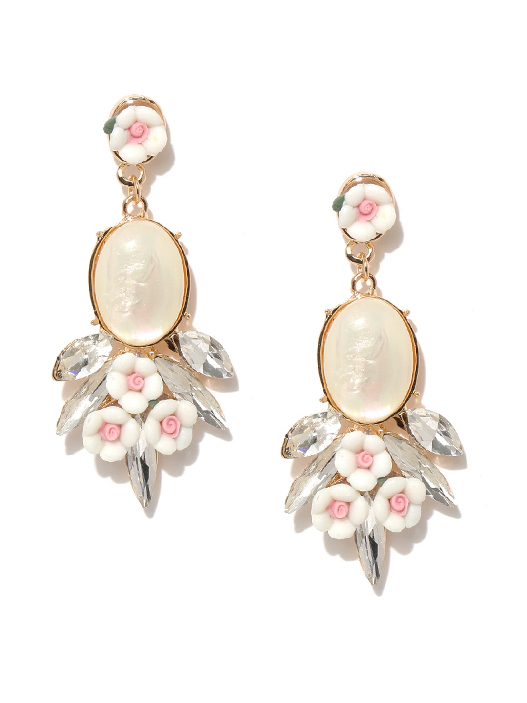 

Jewels Galaxy Off-White Gold-Plated Handcrafted Floral Drop Earrings