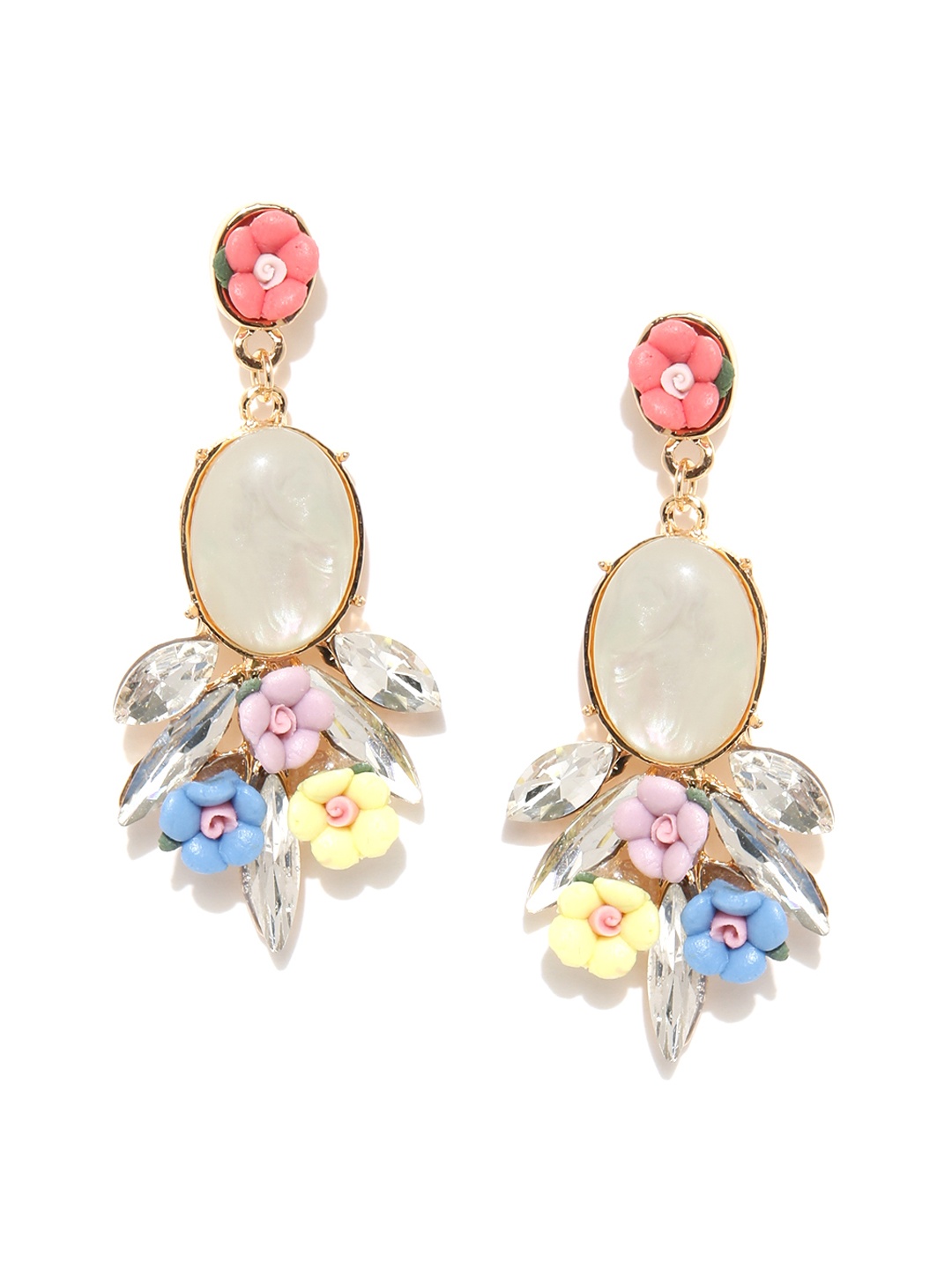 

Jewels Galaxy Multicoloured Gold-Plated Floral Drop Earrings, Multi