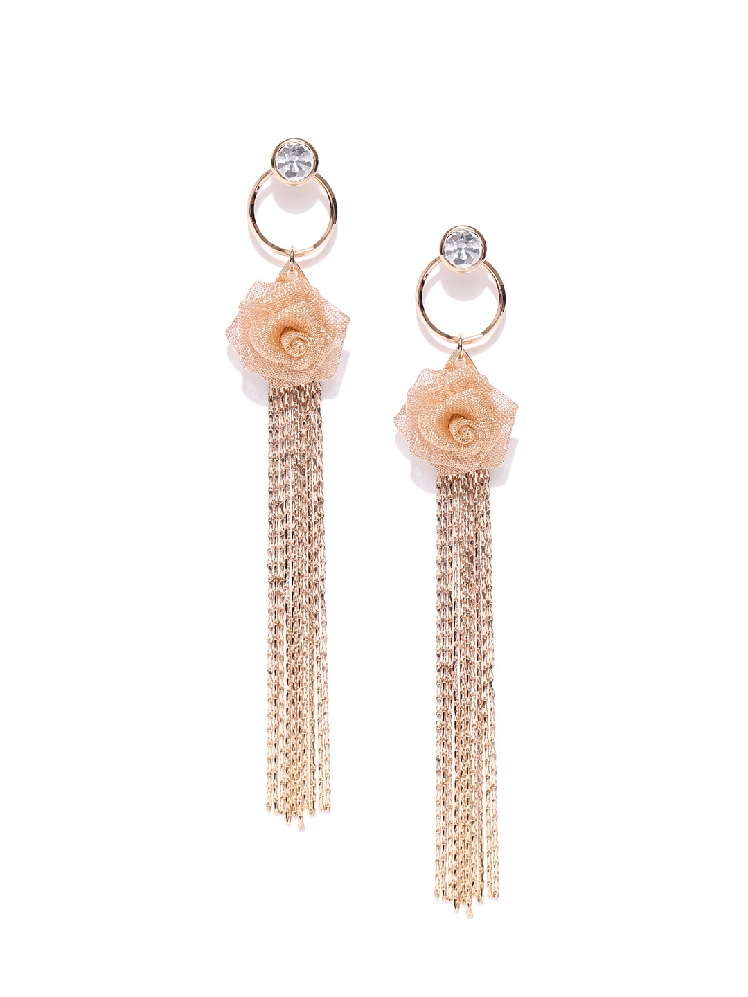 

Jewels Galaxy Luxuria Gold-Plated Hnadcrafted Tasselled Floral Drop Earrings