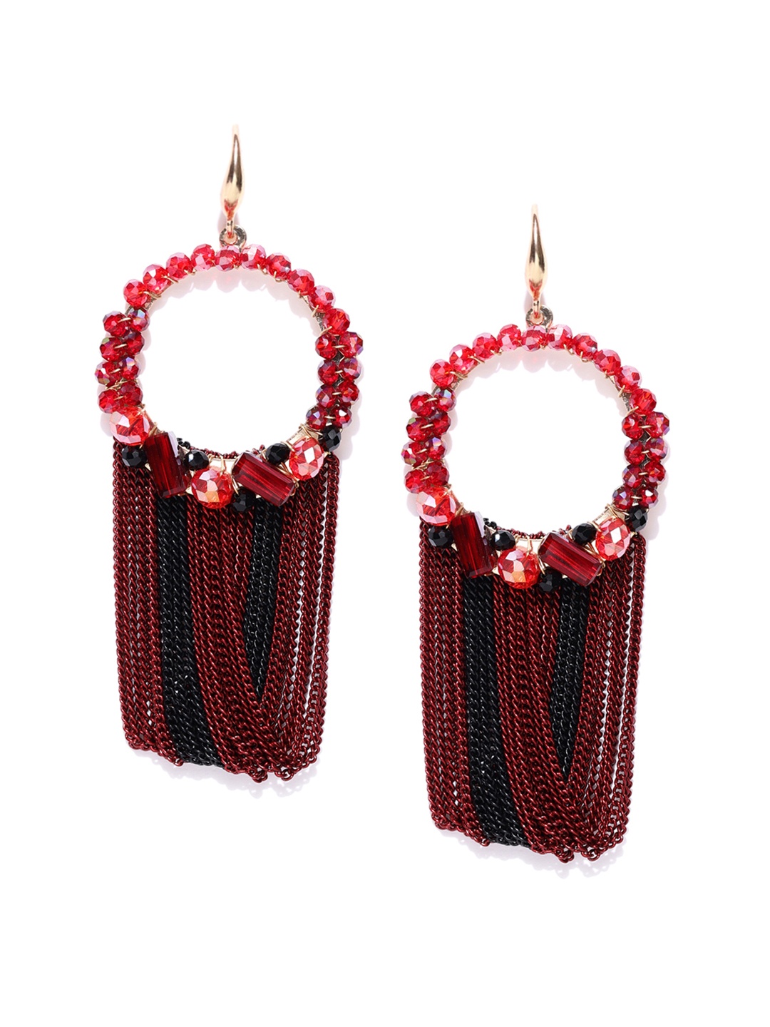 

Jewels Galaxy Red & Black Luxuria Gold-Plated Handcrafted Circular Drop Earrings