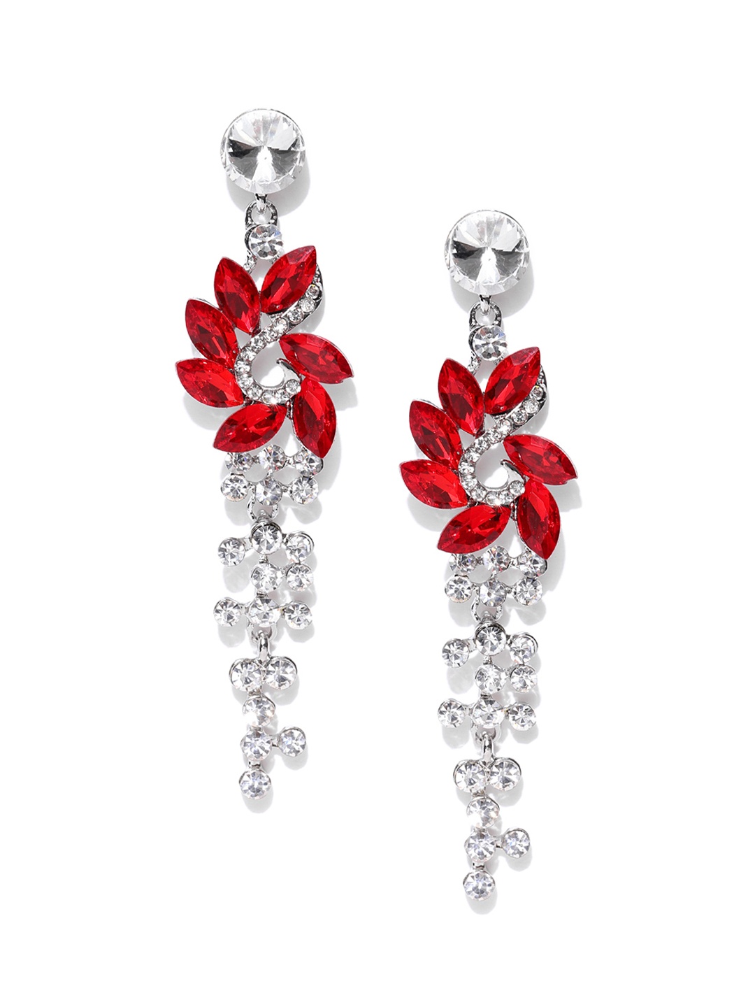 

Jewels Galaxy Red & Silver-Toned Luxuria Rhodium-Plated Handcrafted Drop Earrings