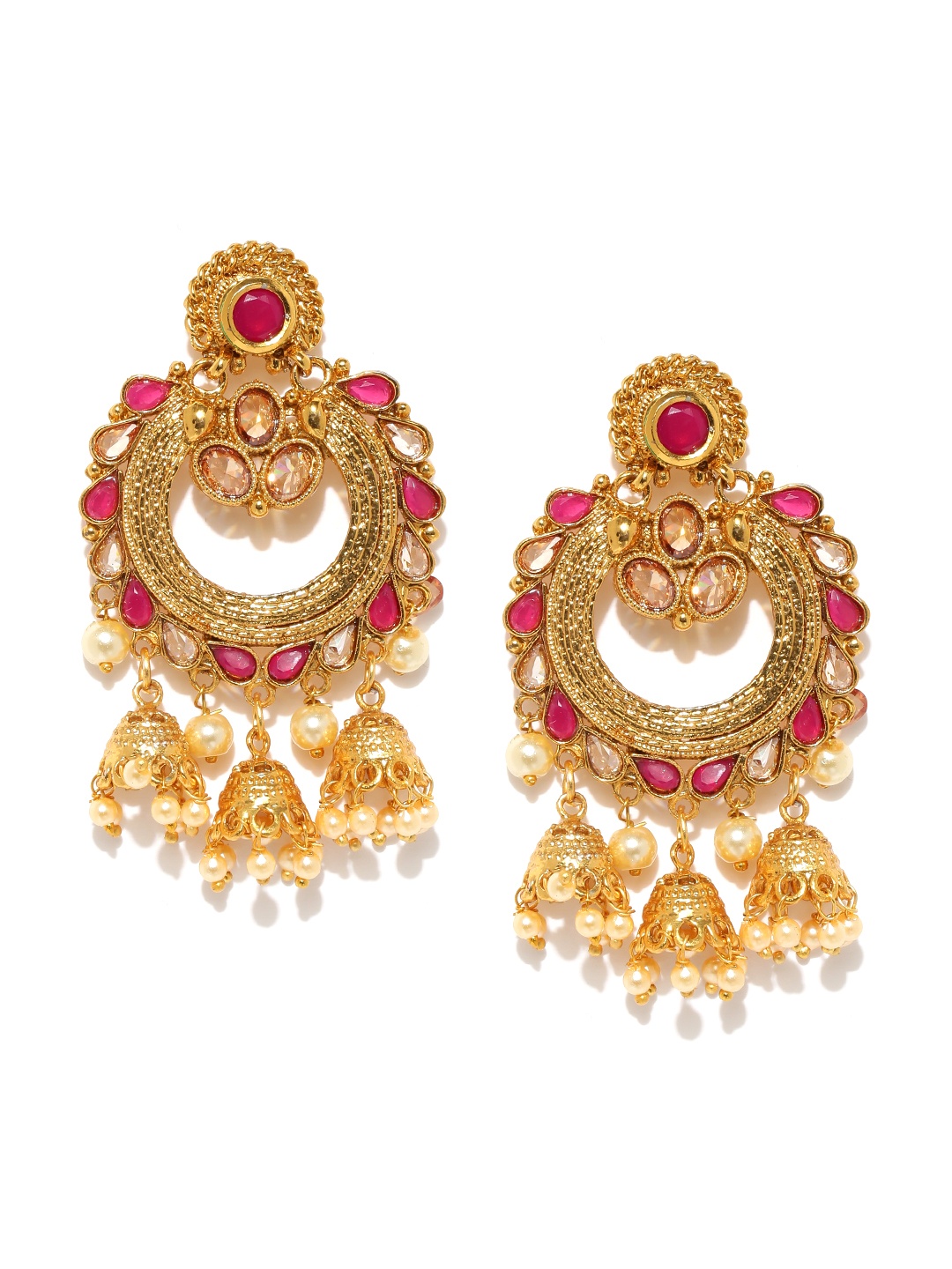 

Jewels Galaxy Pink Gold-Plated Stone-Studded Handcrafted Circular Drop Earrings