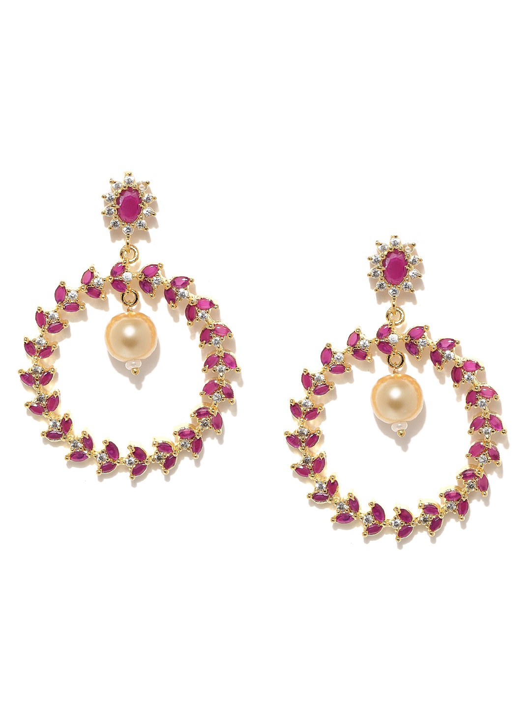 

Jewels Galaxy Pink Gold-Plated Stone-Studded Handcrafted Circular Drop Earrings