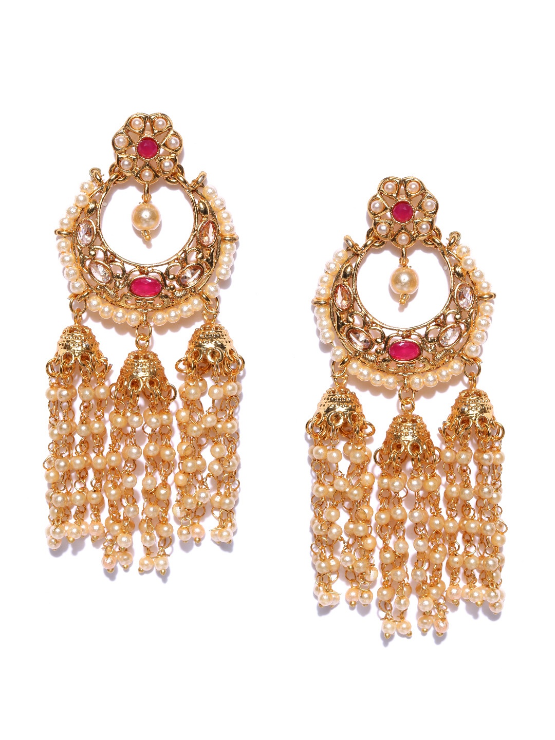 

Jewels Galaxy Off-White & Pink Gold-Plated Crescent-Shaped Chandbalis