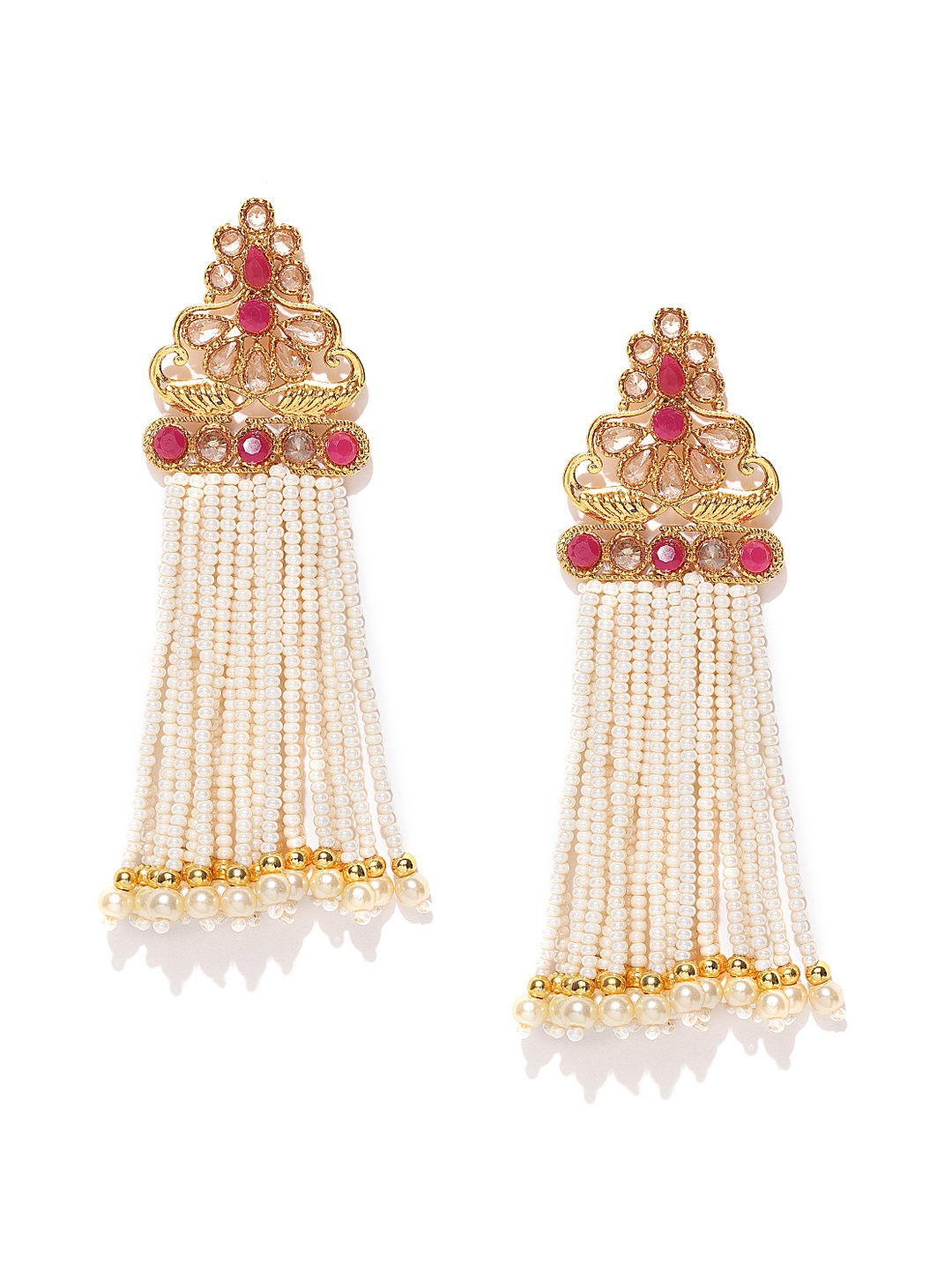 

Jewels Galaxy Off-White Gold-Plated Handcrafted Classic Drop Earrings