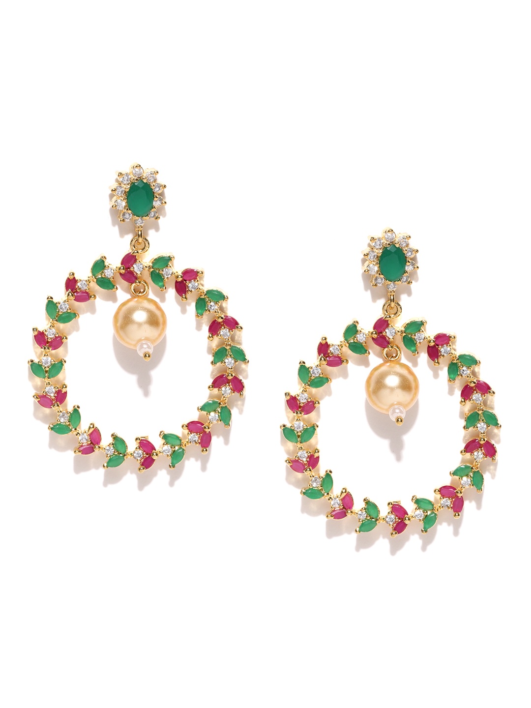 

Jewels Galaxy Green Gold-Plated Handcrafted Circular Drop Earrings