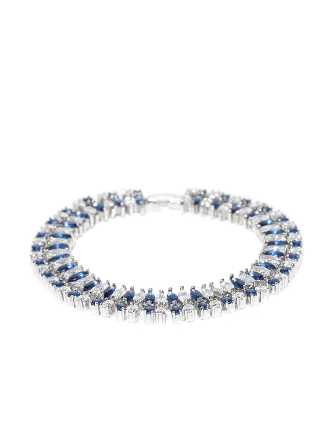 

Jewels Galaxy Blue Rhodium-Plated Stone-Studded Handcrafted Contemporary Bracelet