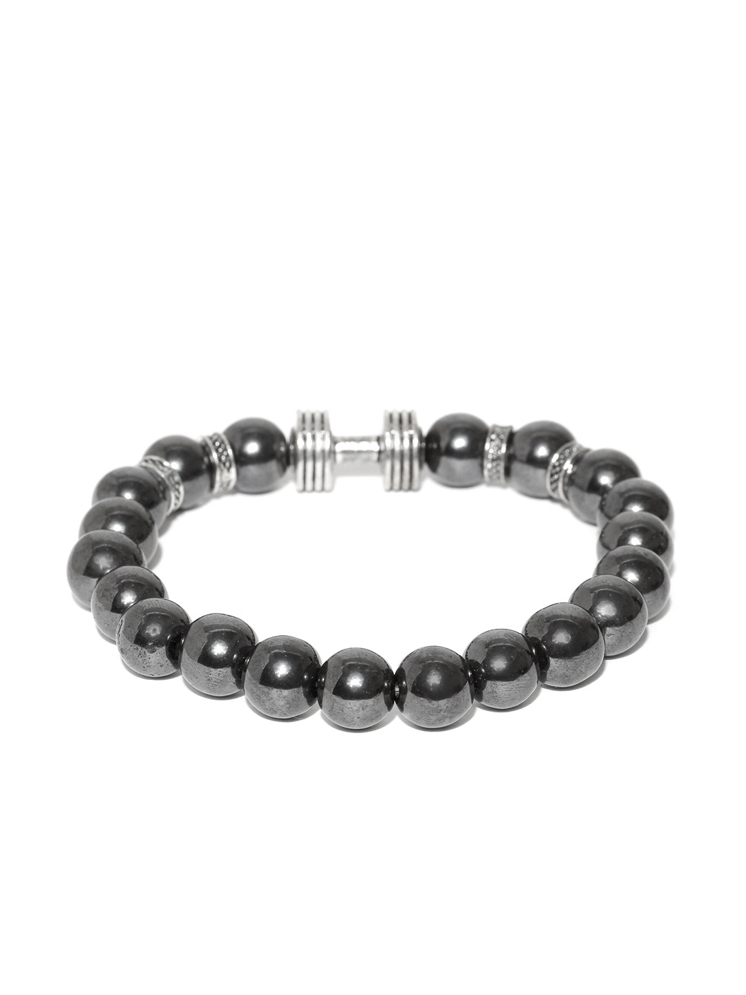 

Jewels Galaxy Gunmetal-Toned Handcrafted Beaded Elasticated Bracelet, Metallic