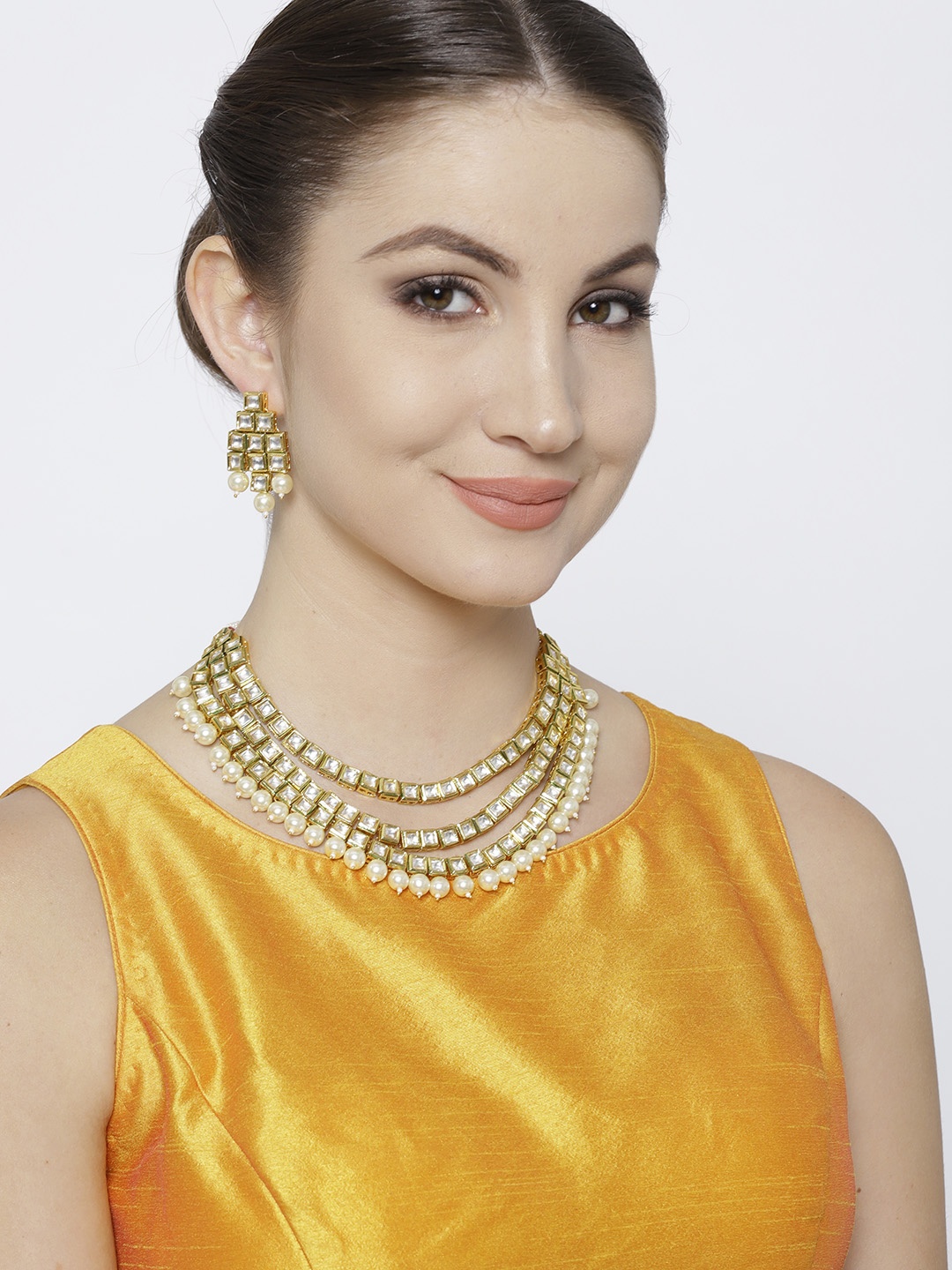 

Jewels Galaxy Gold-Toned Kundan Stone-Studded Beaded Jewellery Set