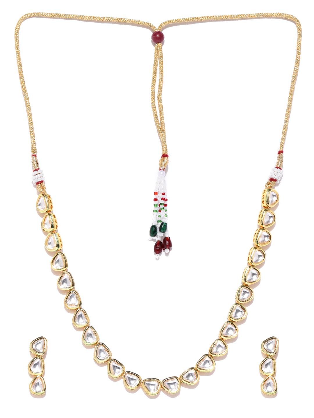 

Jewels Galaxy Gold-Toned Kundan Stone-Studded Beaded Jewellery Set