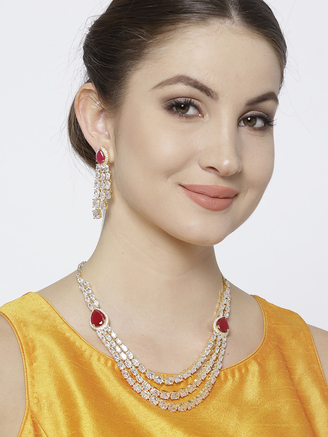 

Jewels Galaxy Gold-Toned & Pink Stone-Studded Jewellery Set