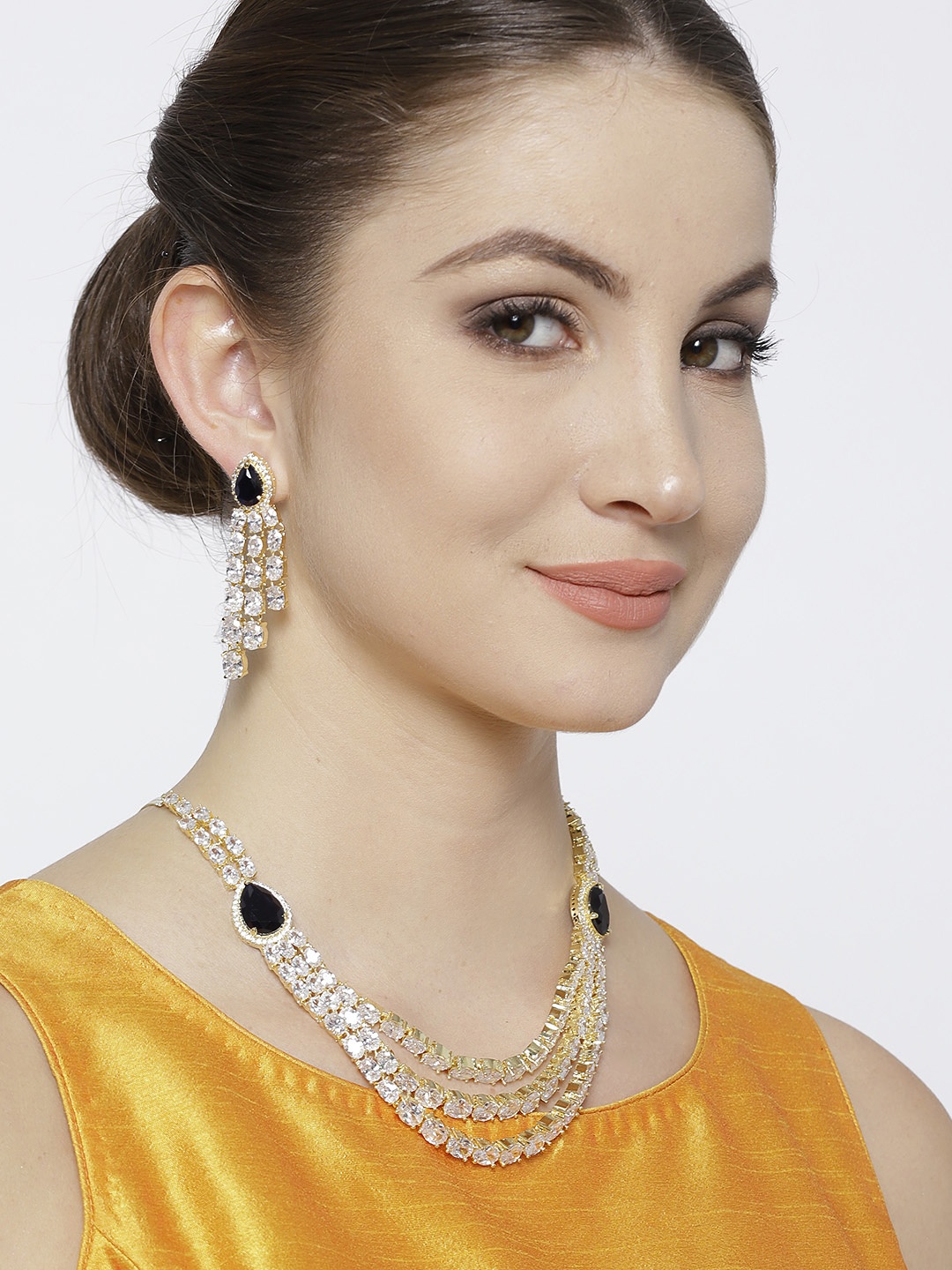 

Jewels Galaxy Gold-Toned & Black Stone-Studded Jewellery Set