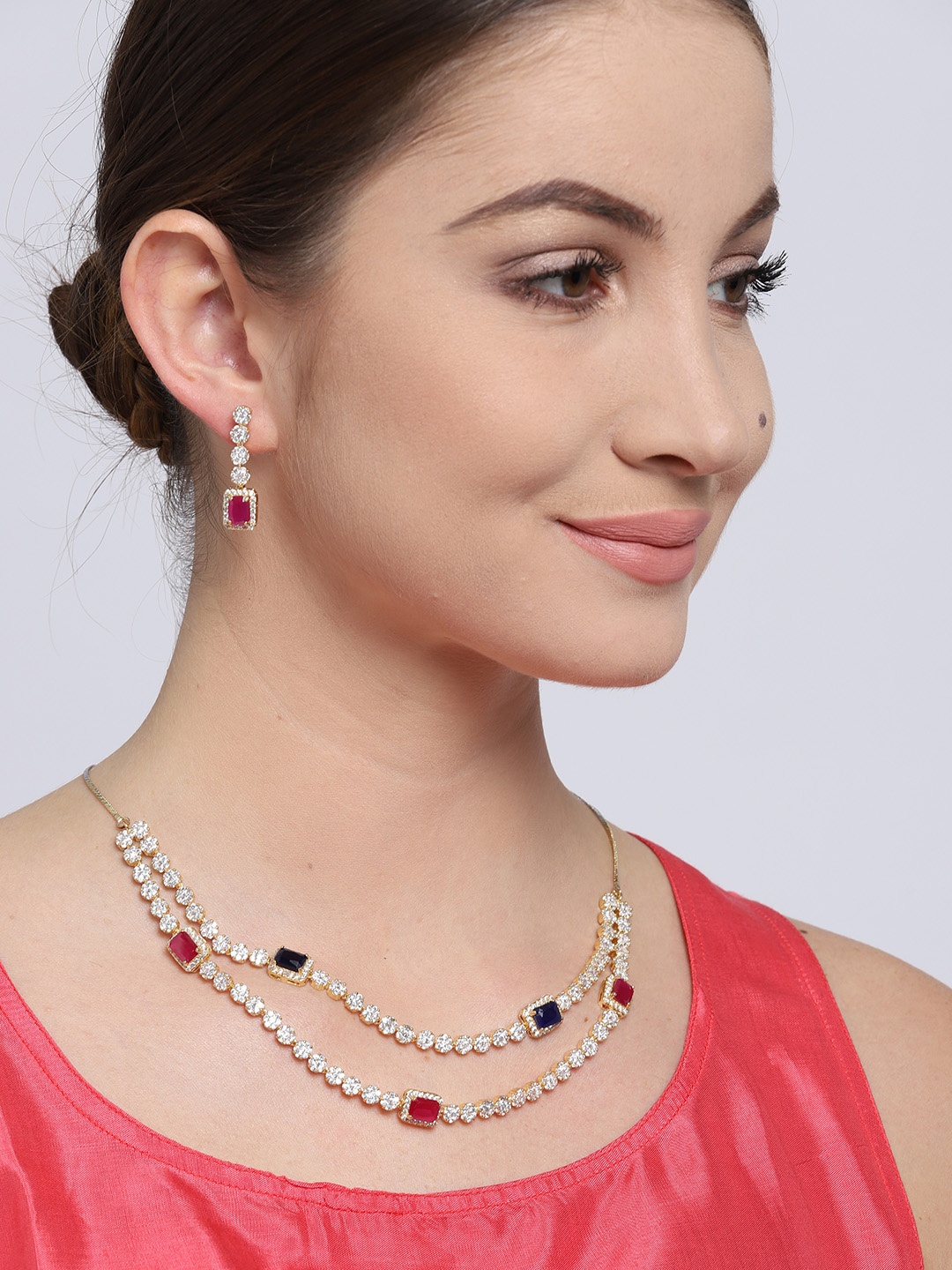 

Jewels Galaxy Gold-Toned & Pink Stone-Studded Jewellery Set