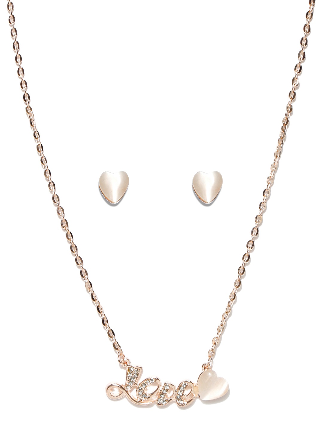 

Jewels Galaxy Rose Gold-Toned & Peach-Coloured Stone-Studded Love Jewellery Set