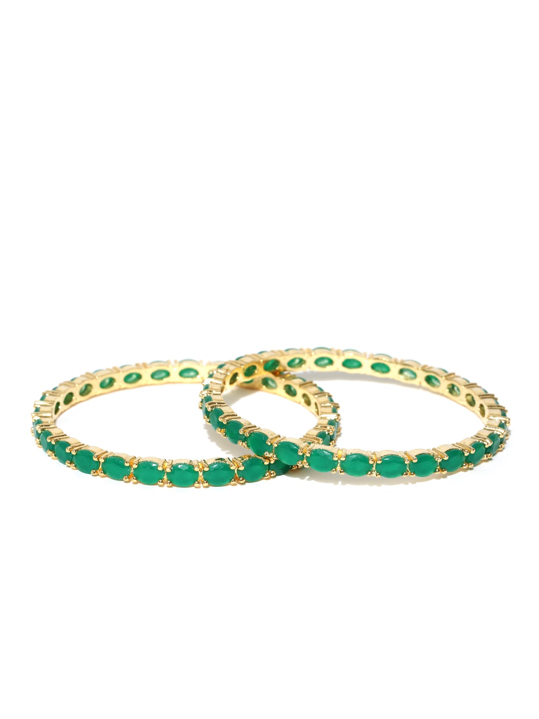 

Jewels Galaxy Set of 2 Gold-Toned & Green Stone-Studded Bangles