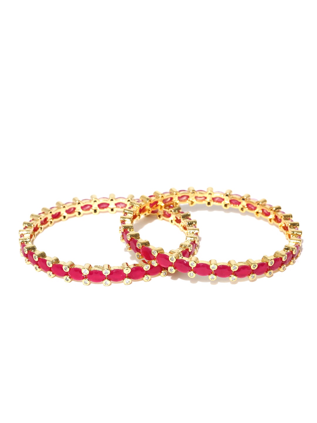 

Jewels Galaxy Set of 2 Gold-Toned & Pink Stone-Studded Bangles