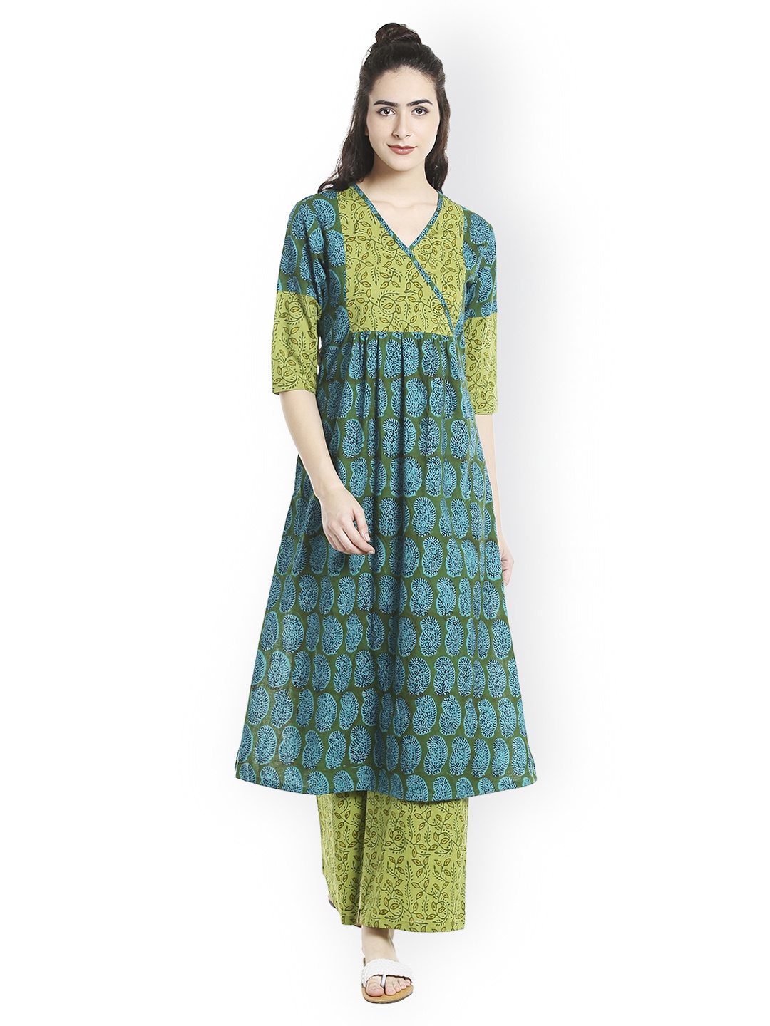 

Desi Weavess Women Green Printed A-Line Kurta