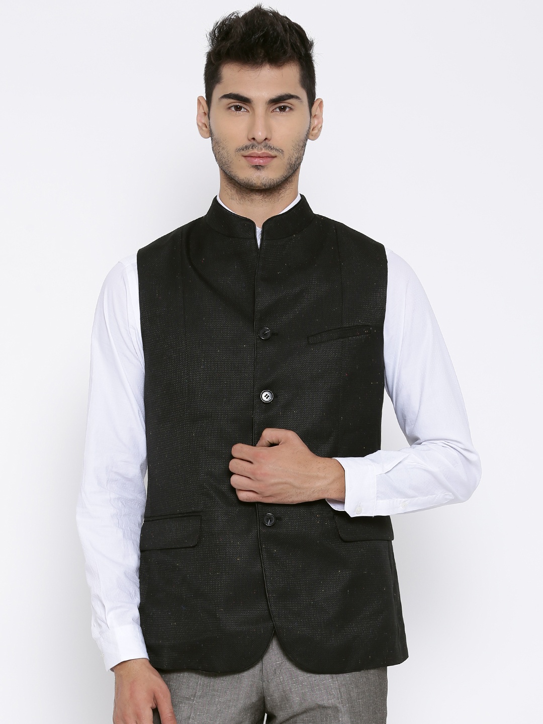 

John Players Men Black Slim Fit Nehru Jacket