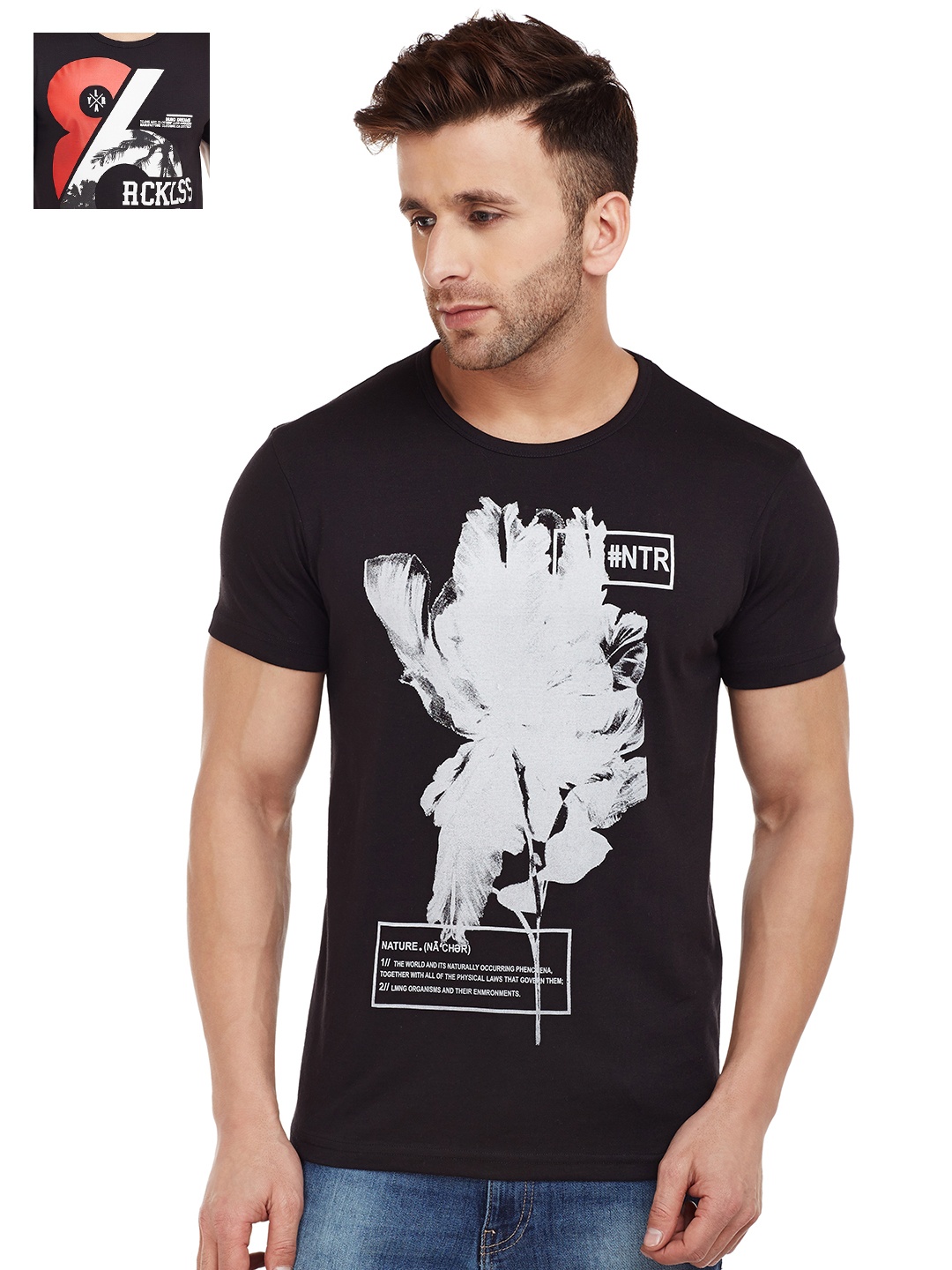

VIMAL Pack of 2 Men Black Printed Round Neck T-shirts